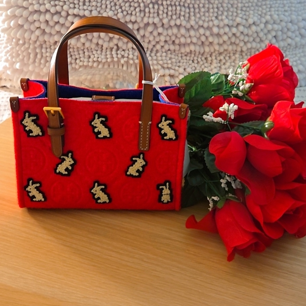 Tory Burch Red Tote with Rabbit Design